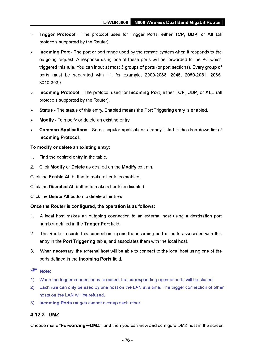 TP-Link TL-WDR3600 manual 12.3 DMZ, Once the Router is configured, the operation is as follows 