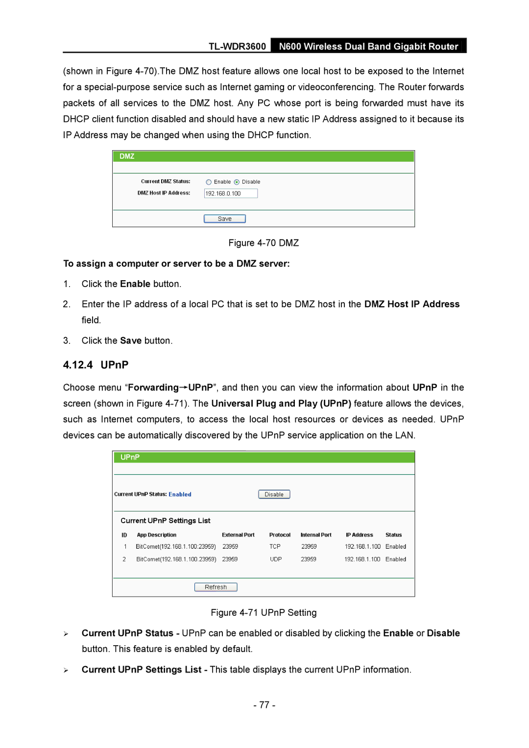 TP-Link TL-WDR3600 manual UPnP, To assign a computer or server to be a DMZ server 