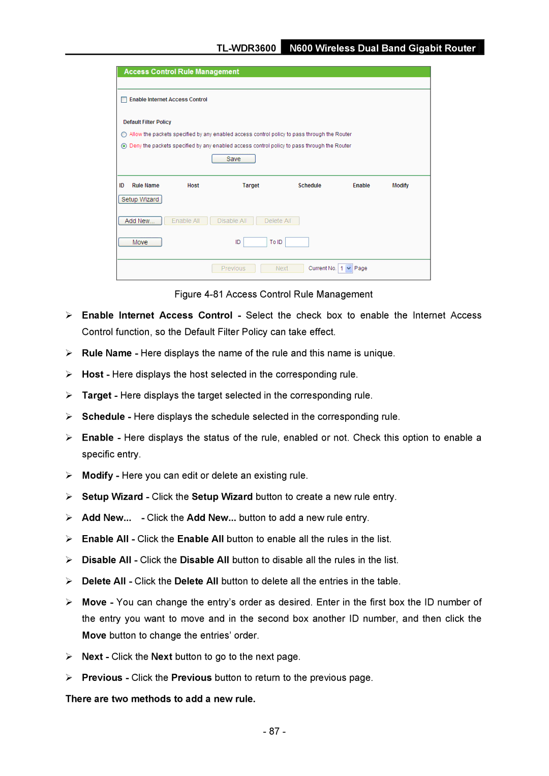 TP-Link TL-WDR3600 manual There are two methods to add a new rule 