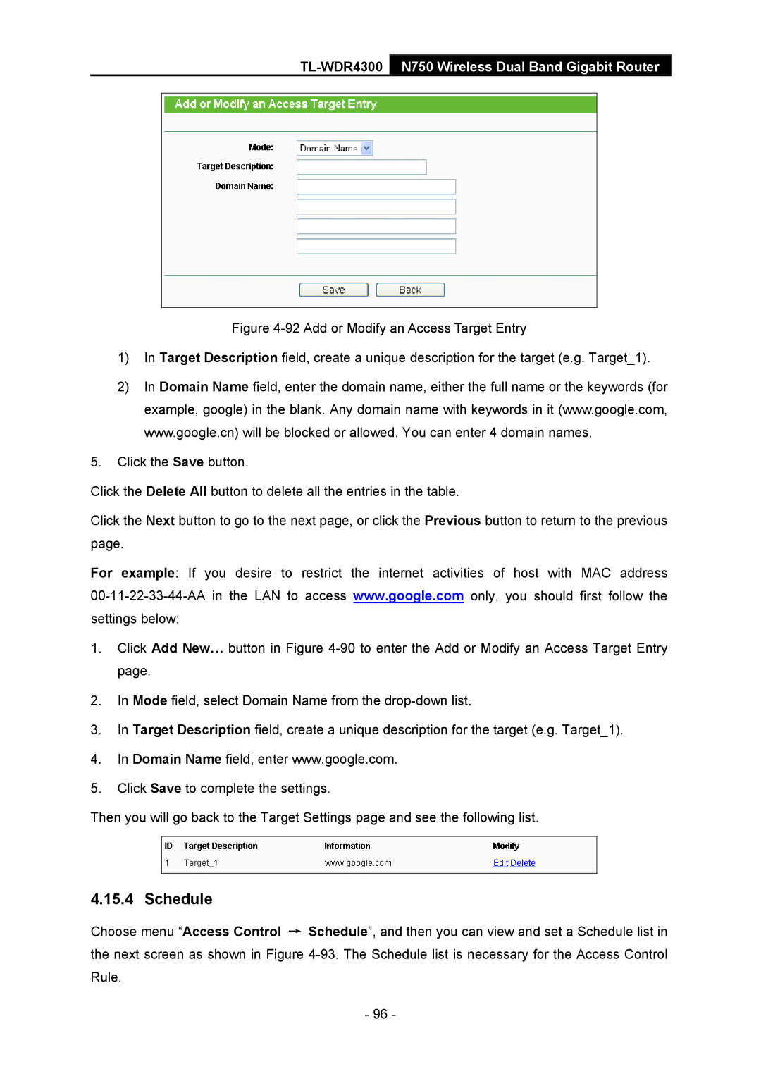 TP-Link TL-WDR4300 manual Schedule 