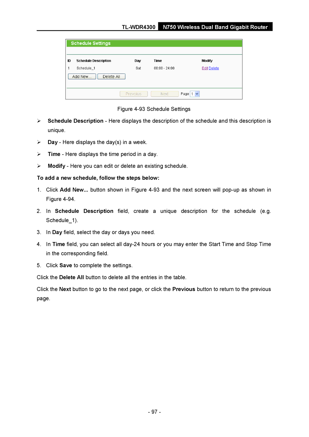 TP-Link TL-WDR4300 manual To add a new schedule, follow the steps below 