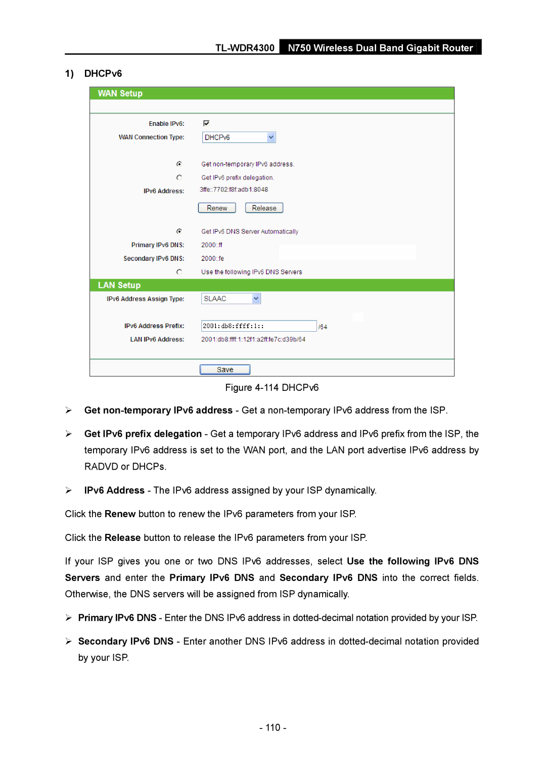 TP-Link TL-WDR4300 manual DHCPv6 