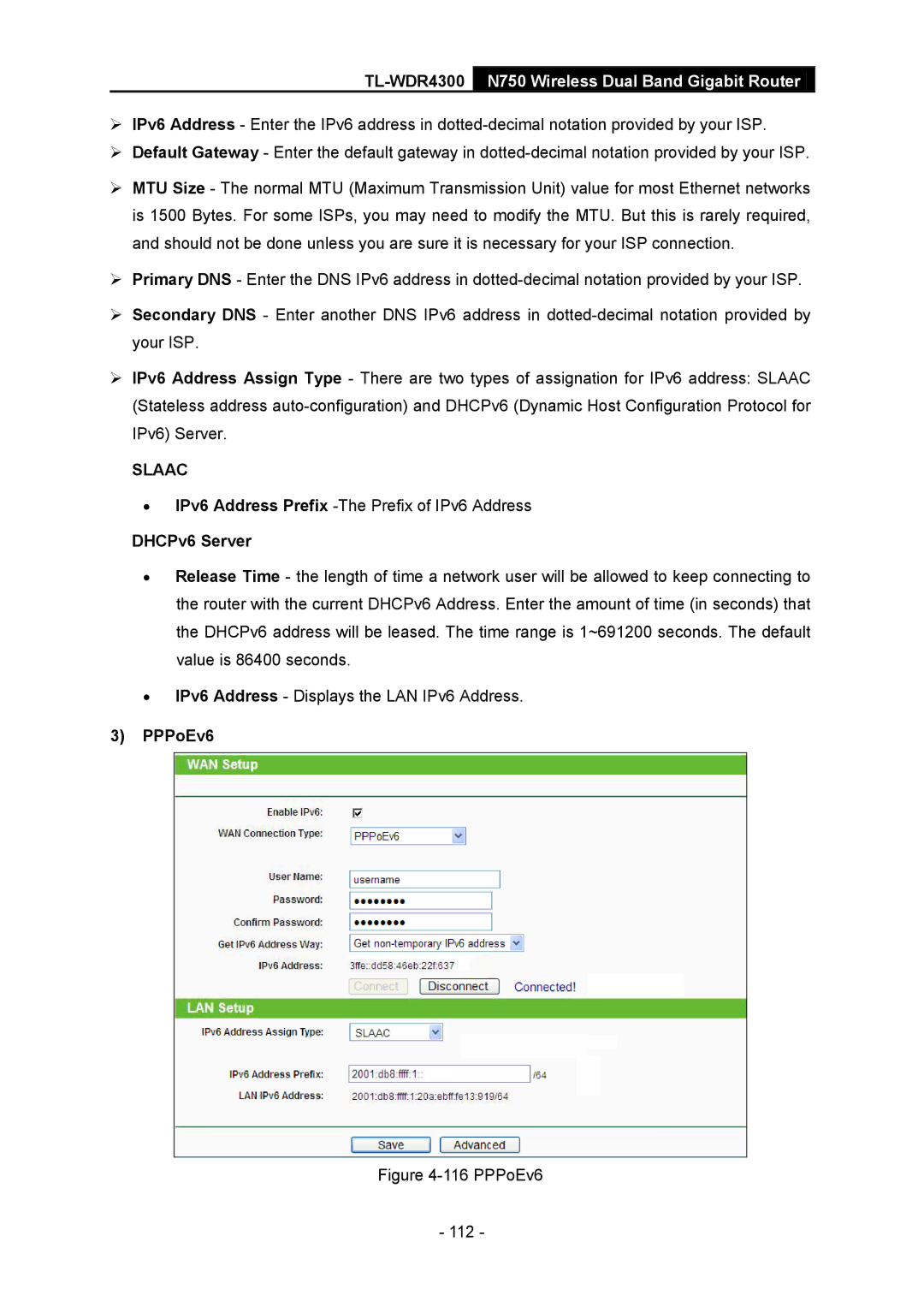 TP-Link TL-WDR4300 manual PPPoEv6 112 