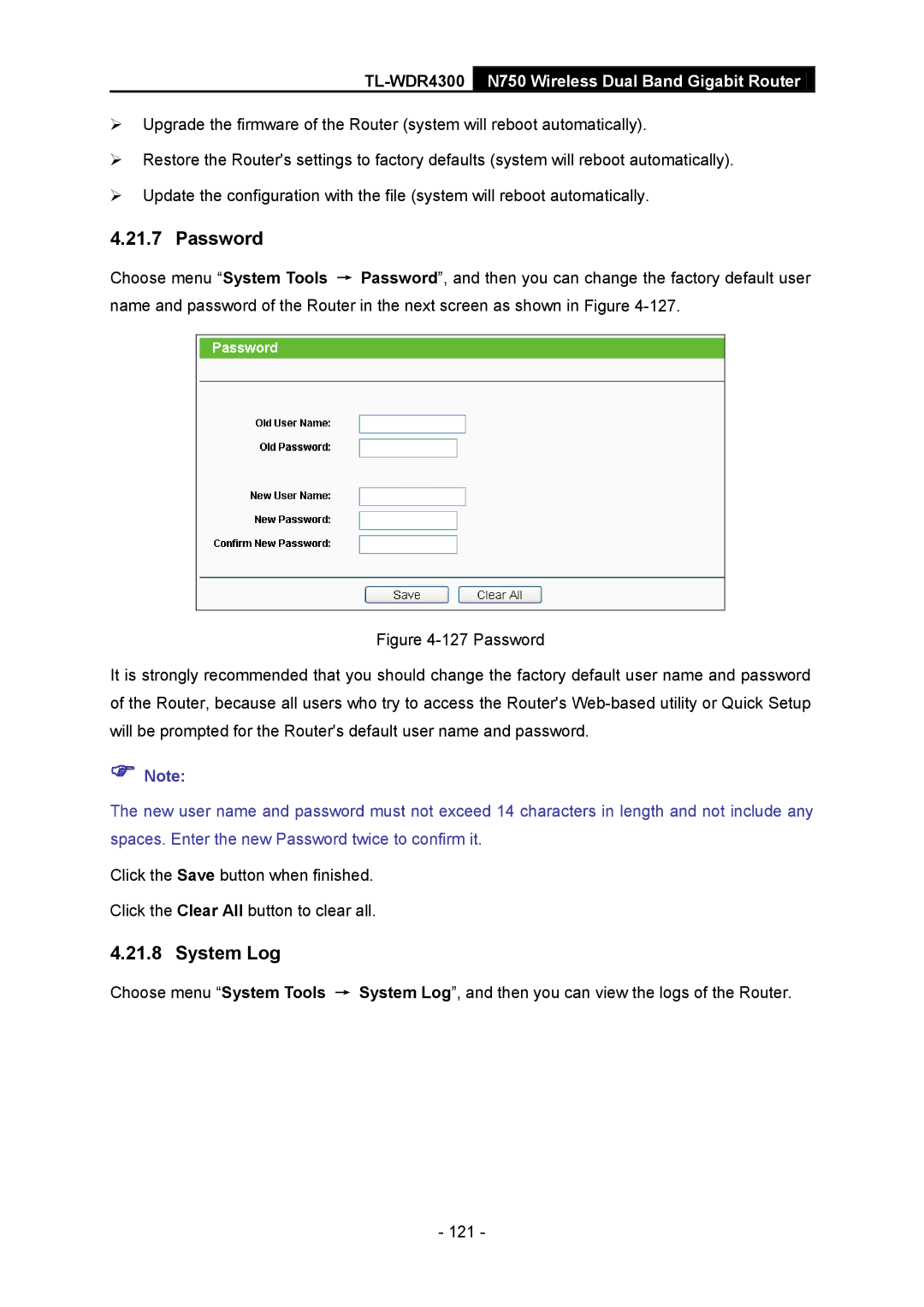 TP-Link TL-WDR4300 manual Password, System Log 