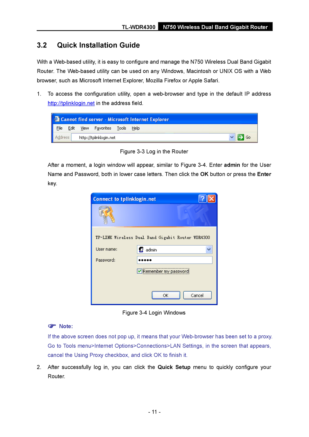 TP-Link TL-WDR4300 manual Quick Installation Guide, Login Windows 