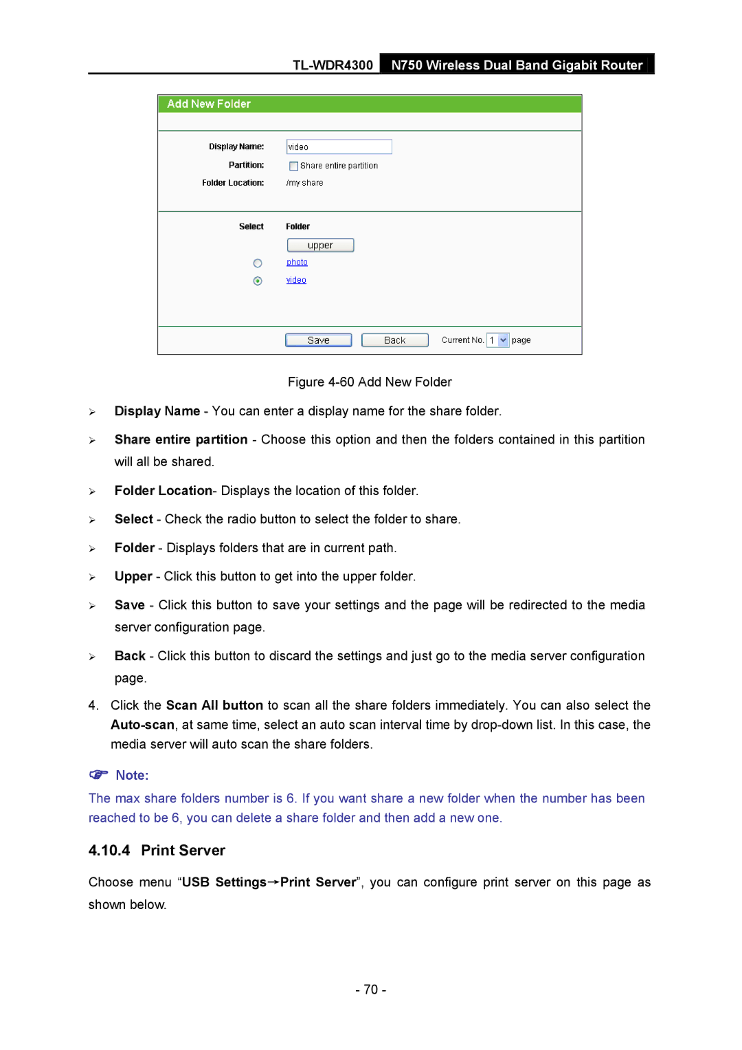 TP-Link TL-WDR4300 manual Print Server 