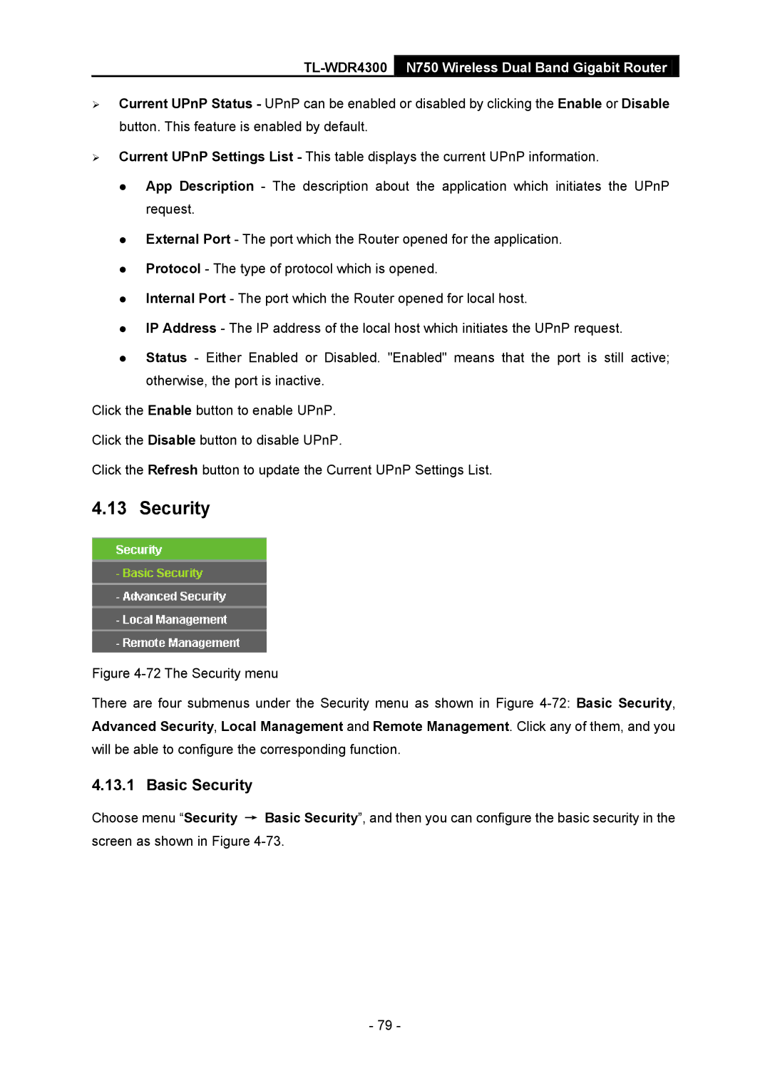 TP-Link TL-WDR4300 manual Basic Security 