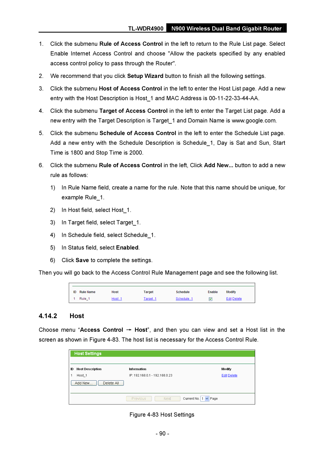 TP-Link TL-WDR4900 manual Host Settings 