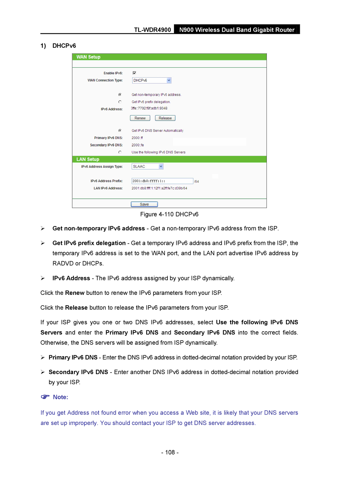 TP-Link TL-WDR4900 manual DHCPv6 