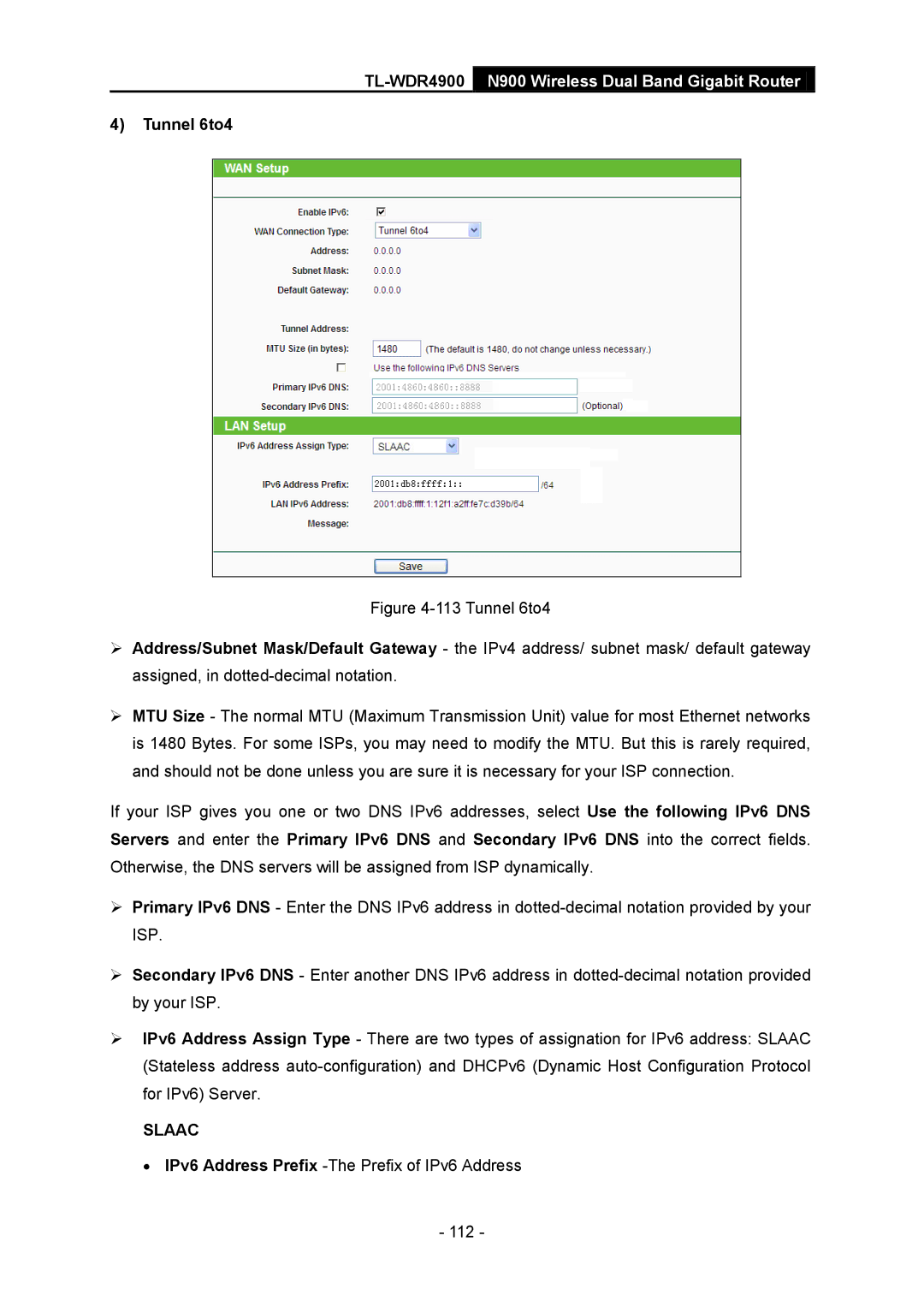 TP-Link TL-WDR4900 manual Tunnel 6to4 