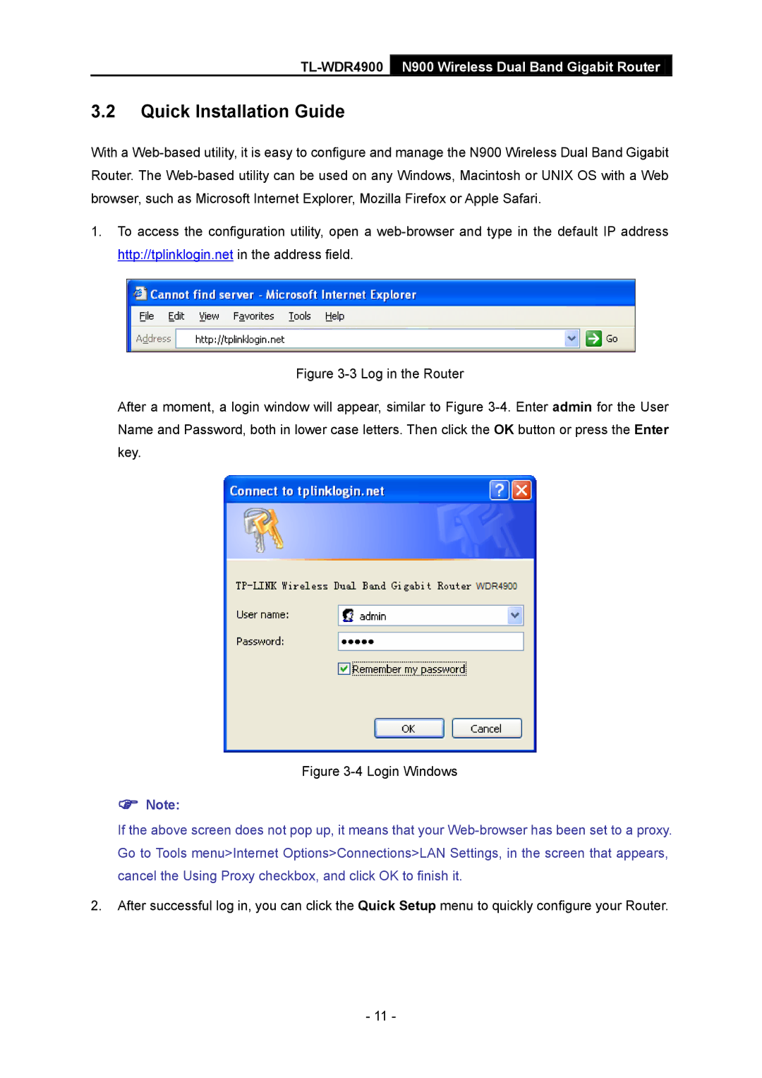 TP-Link TL-WDR4900 manual Quick Installation Guide, Login Windows 
