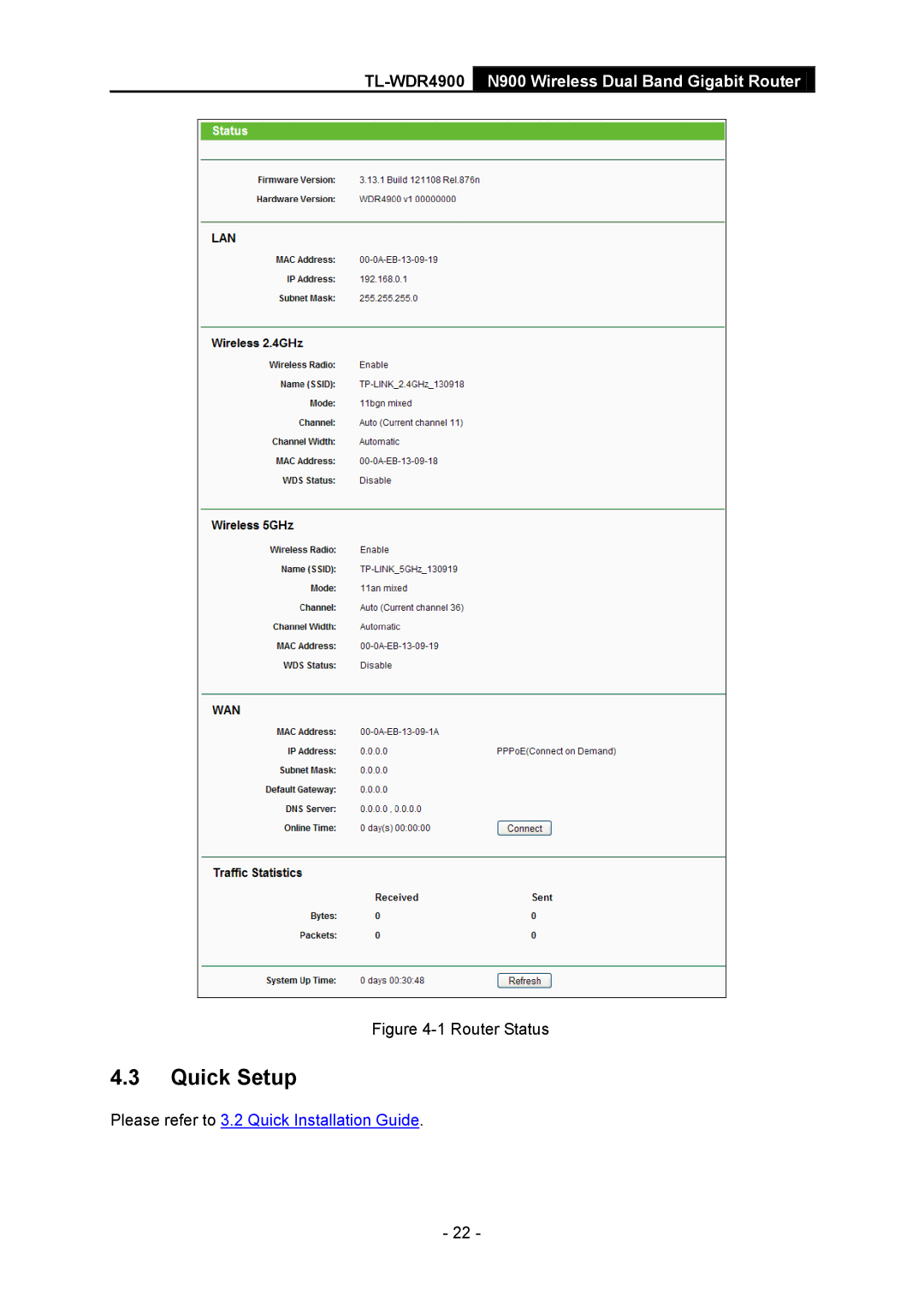 TP-Link TL-WDR4900 manual Quick Setup, Router Status 