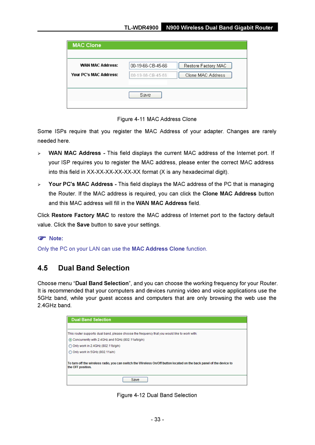 TP-Link TL-WDR4900 manual Dual Band Selection 