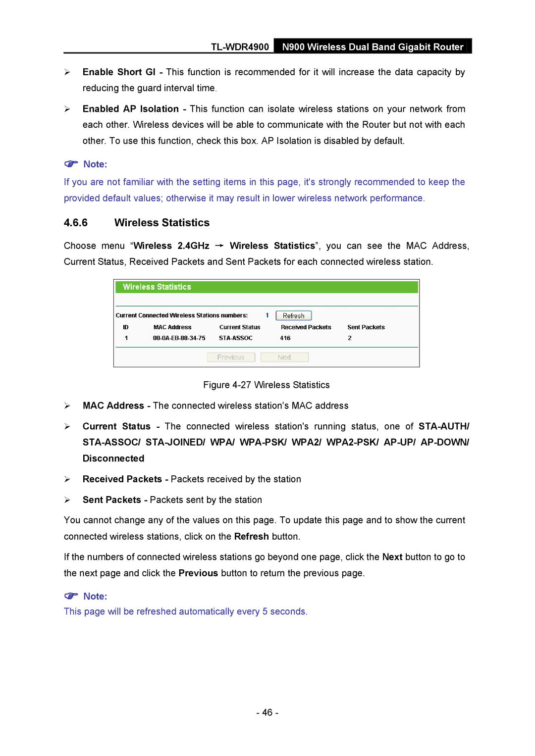 TP-Link TL-WDR4900 manual Wireless Statistics 