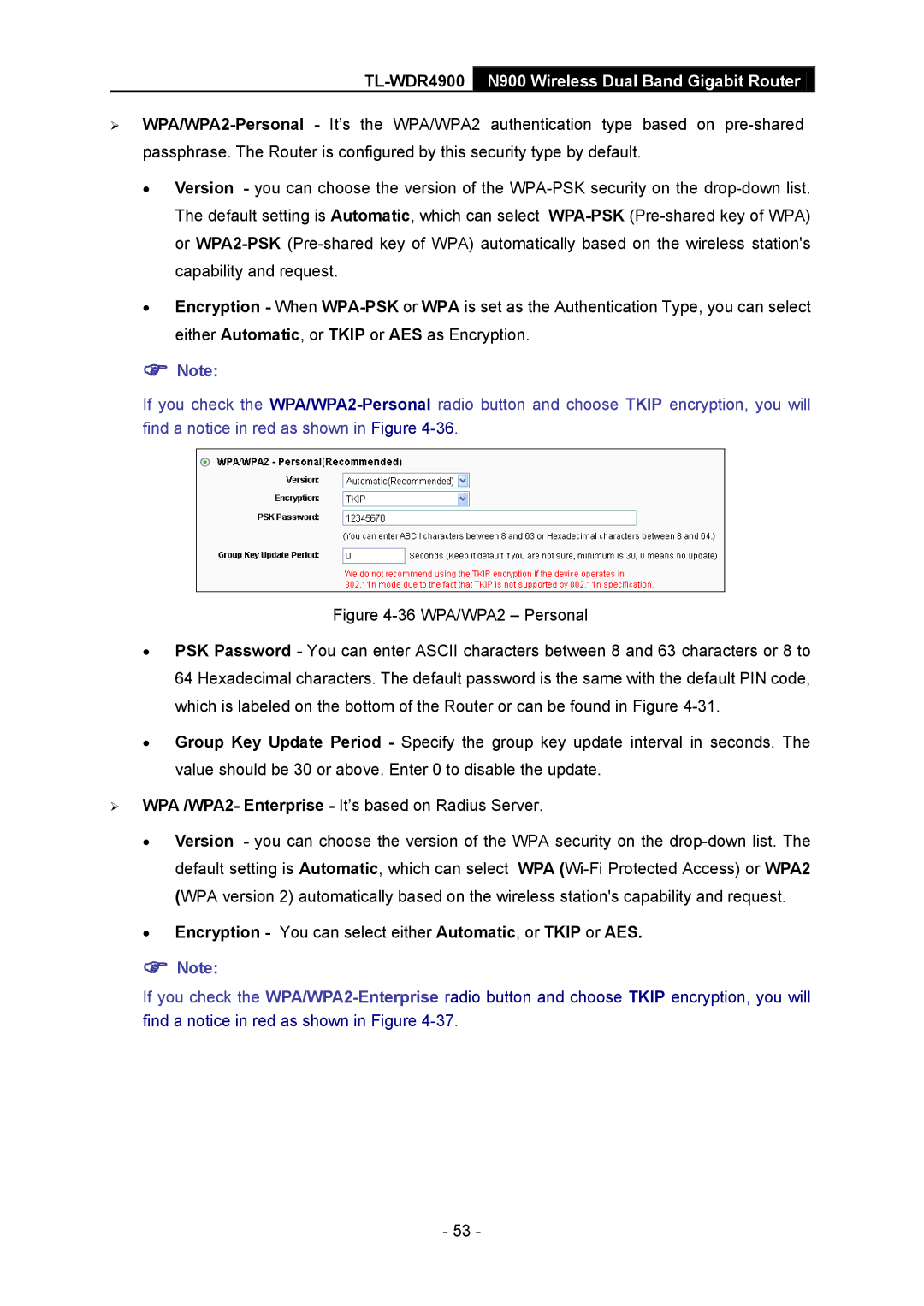 TP-Link TL-WDR4900 manual Encryption You can select either Automatic, or Tkip or AES 