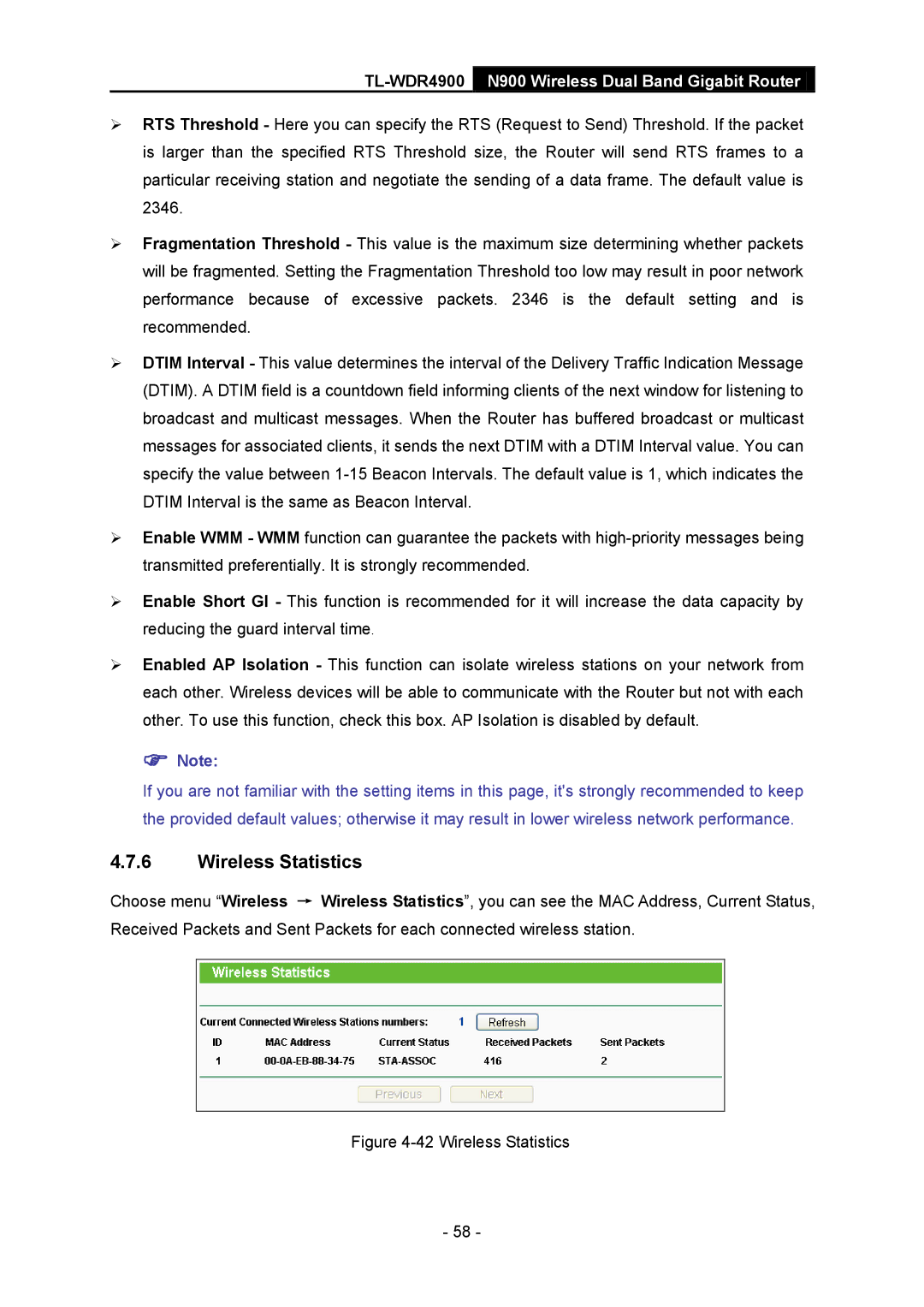 TP-Link TL-WDR4900 manual Wireless Statistics 