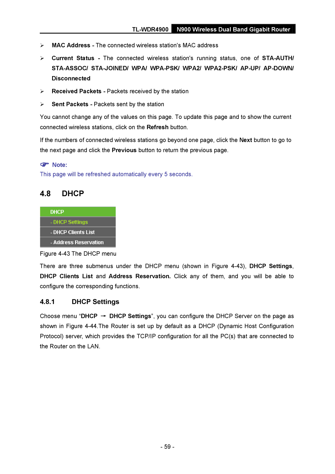 TP-Link TL-WDR4900 manual Dhcp Settings 