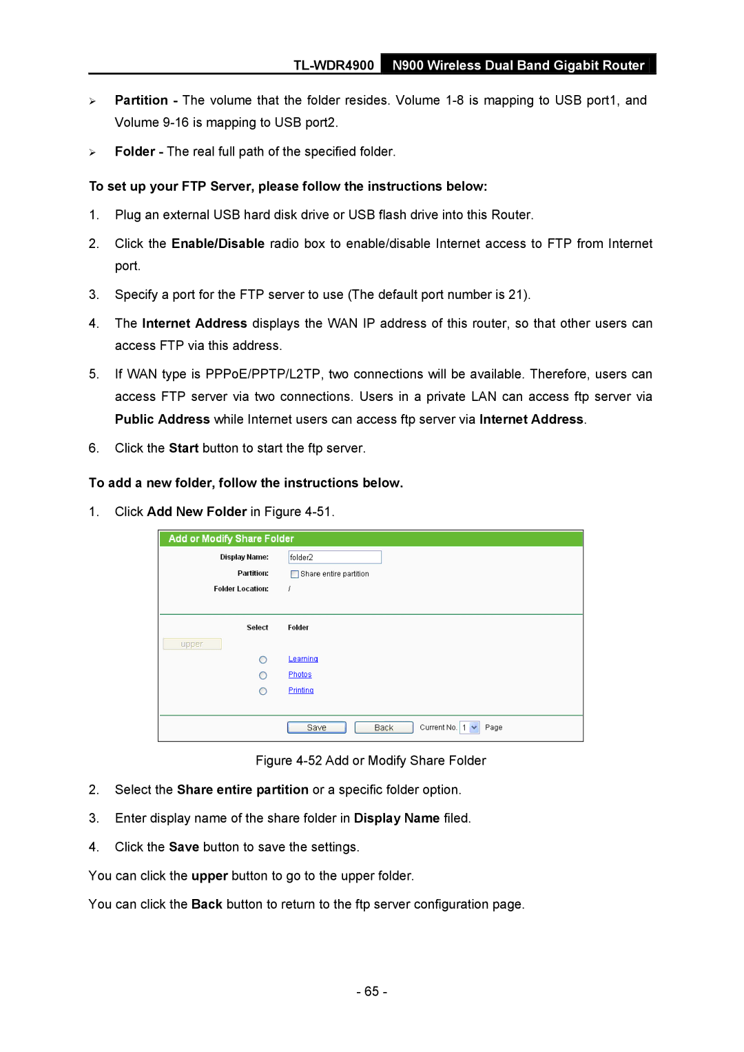 TP-Link TL-WDR4900 manual To add a new folder, follow the instructions below 