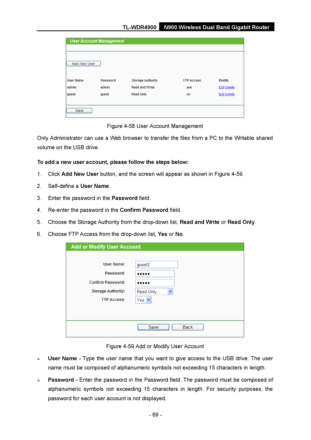 TP-Link TL-WDR4900 manual To add a new user account, please follow the steps below 