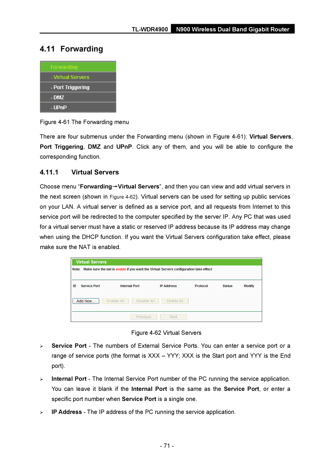 TP-Link TL-WDR4900 manual Forwarding, Virtual Servers 