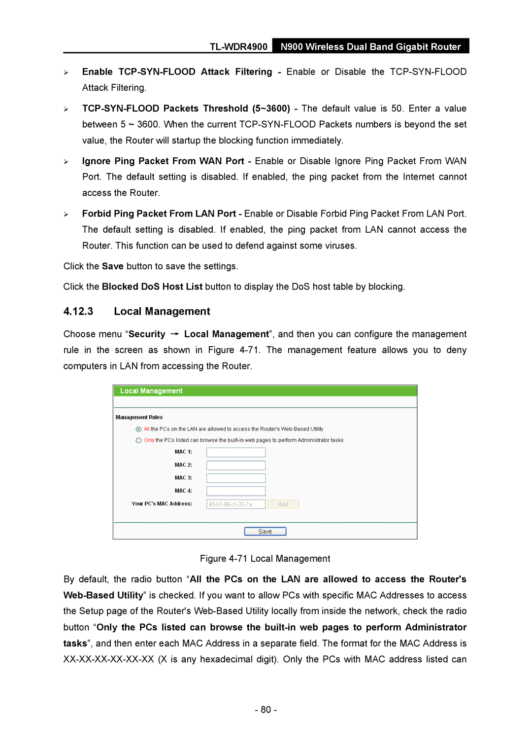 TP-Link TL-WDR4900 manual Local Management 