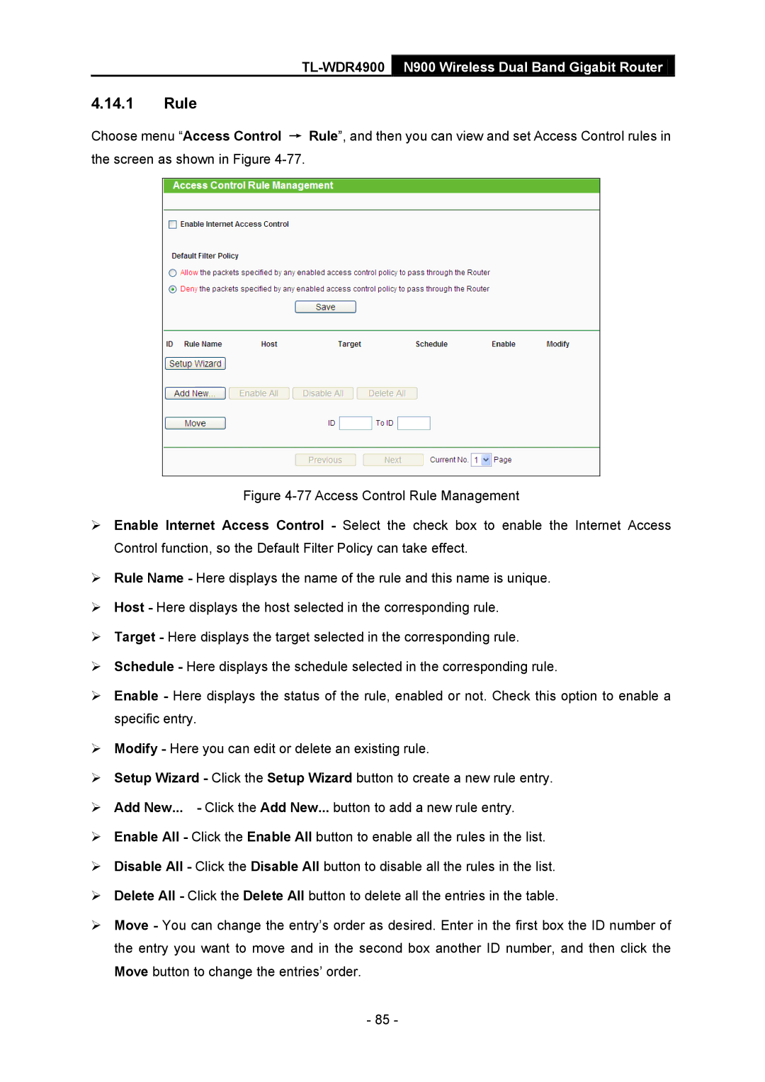 TP-Link TL-WDR4900 manual Rule 