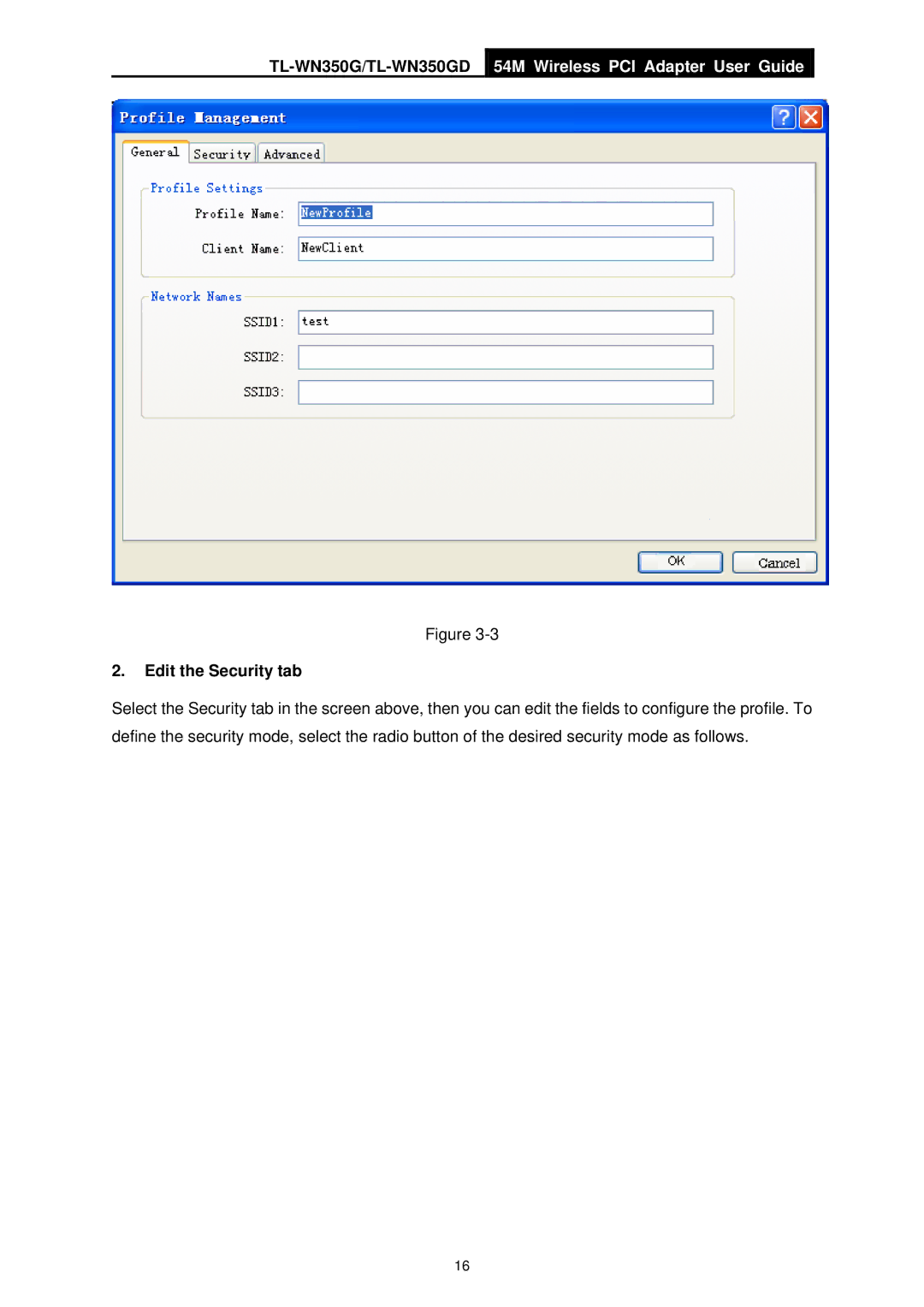 TP-Link TL-WN350GD manual Edit the Security tab 