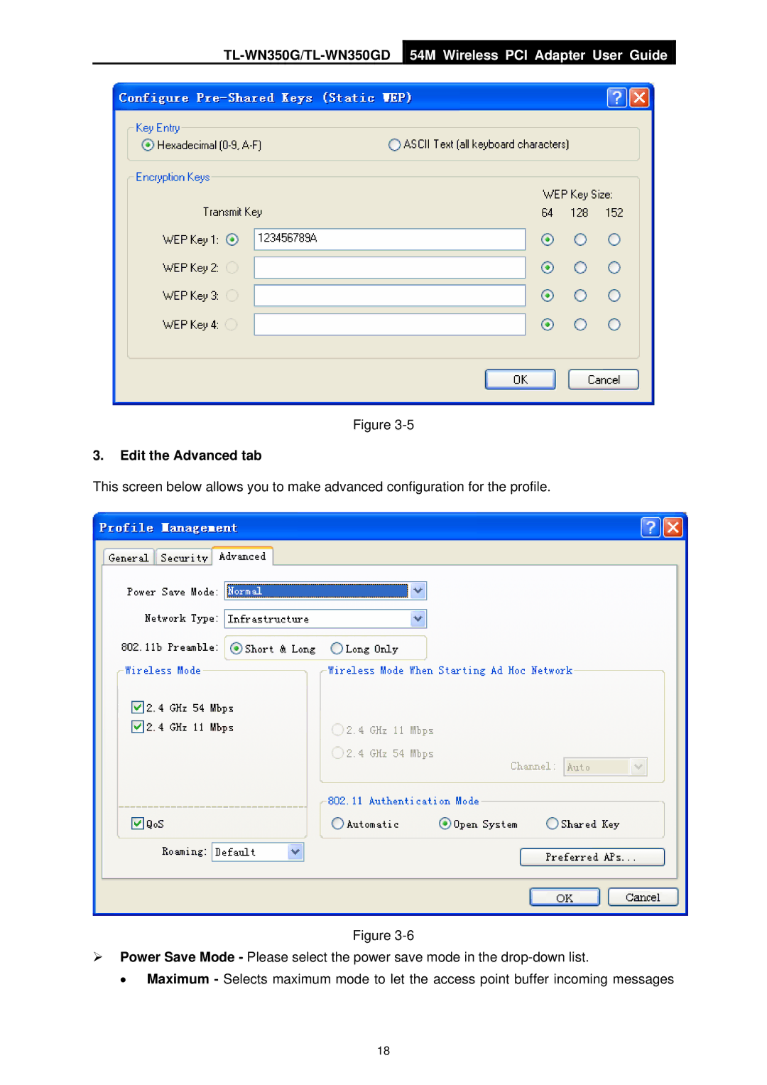 TP-Link TL-WN350GD manual Edit the Advanced tab 