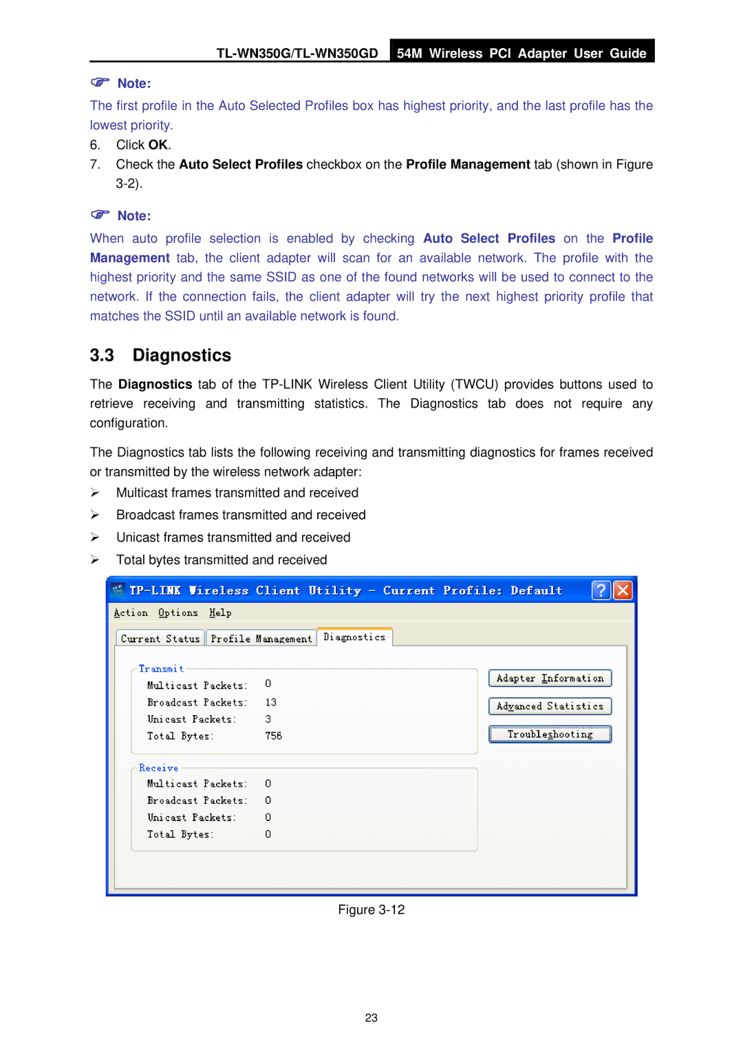 TP-Link TL-WN350GD manual Diagnostics 