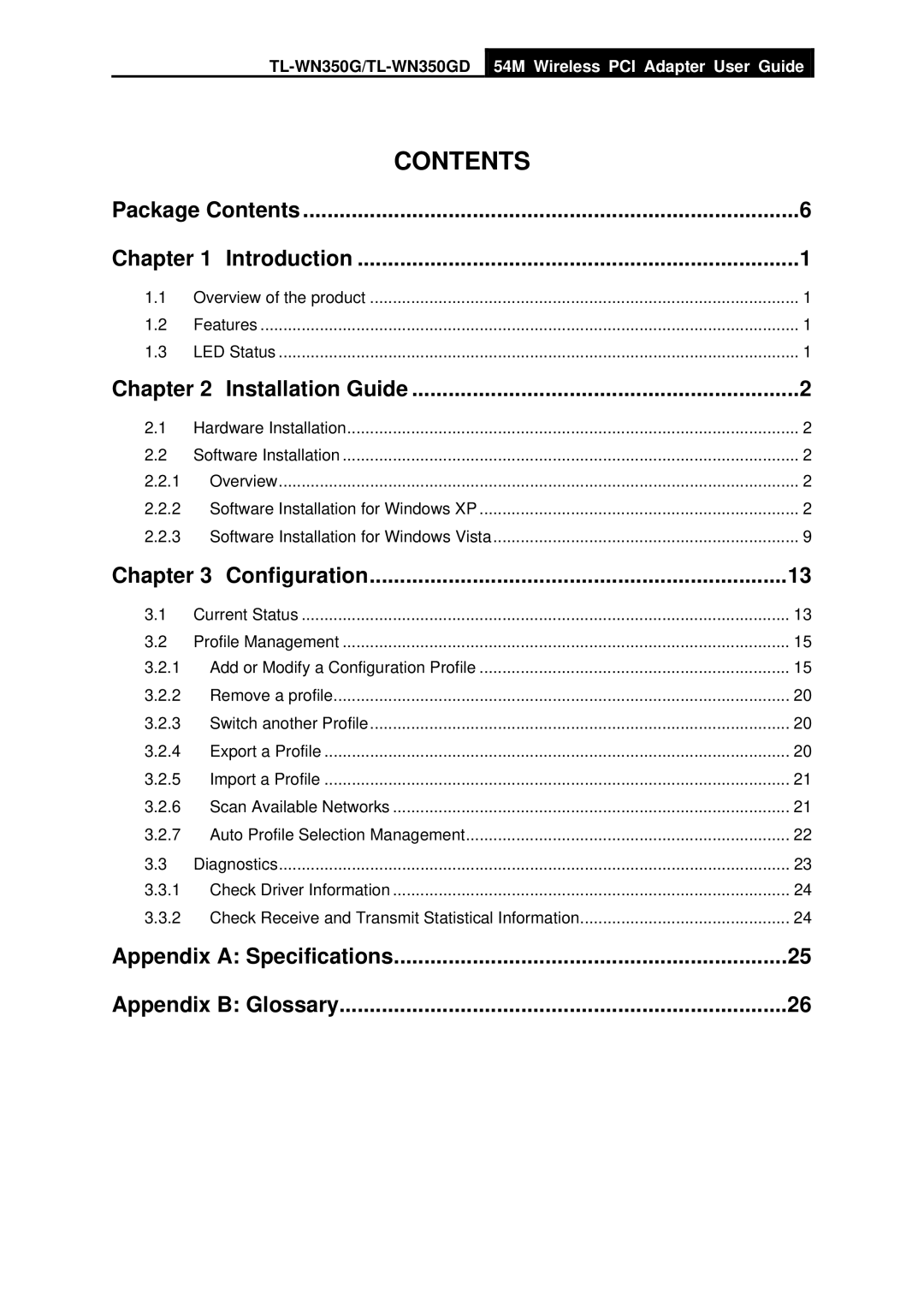 TP-Link TL-WN350GD manual Contents 