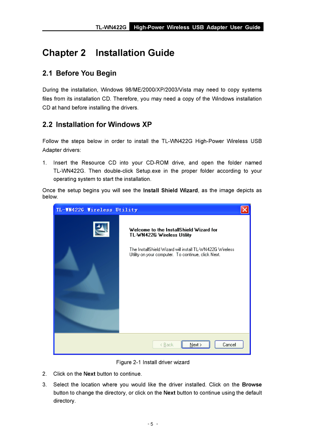 TP-Link TL-WN422G manual Installation Guide, Before You Begin, Installation for Windows XP 