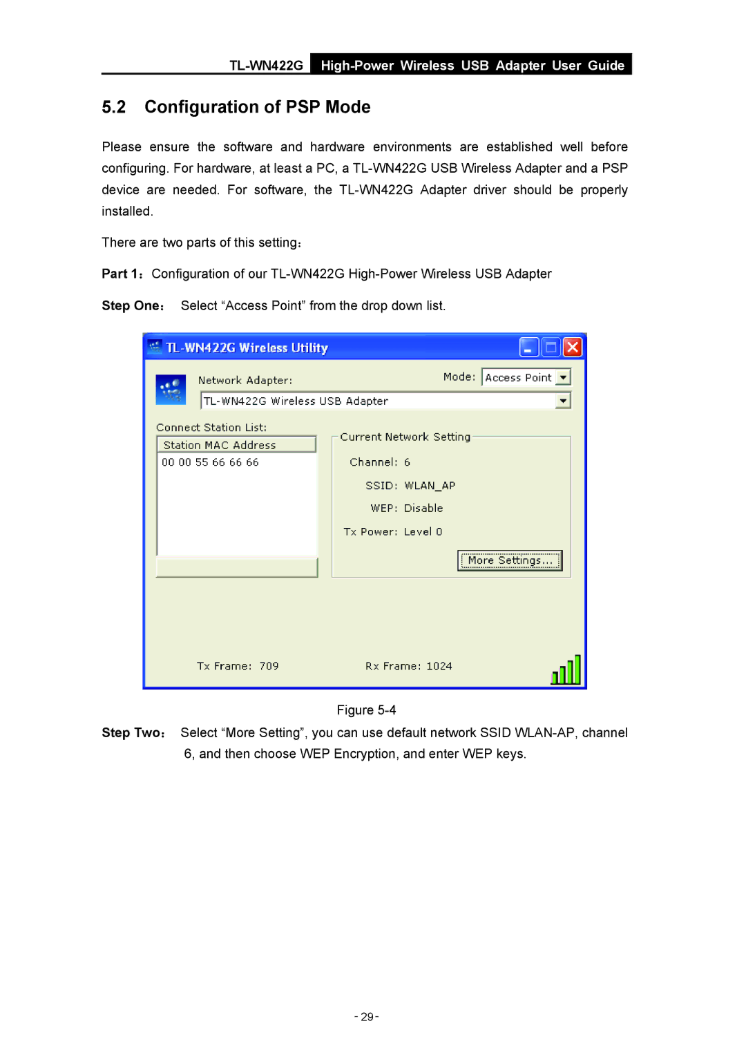 TP-Link TL-WN422G manual Configuration of PSP Mode 