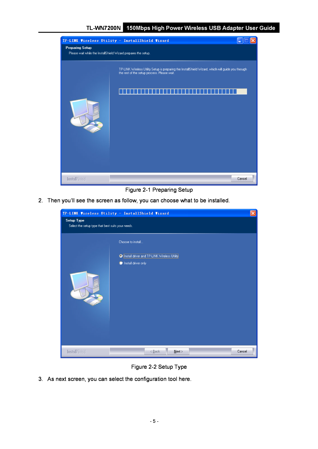 TP-Link TL-WN7200N manual 150Mbps High Power Wireless USB Adapter User Guide, 1 Preparing Setup, 2 Setup Type 