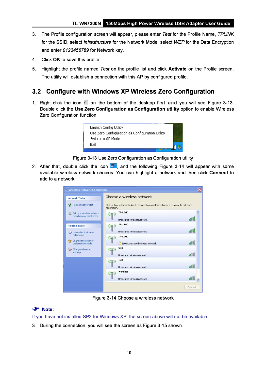 TP-Link TL-WN7200N manual Configure with Windows XP Wireless Zero Configuration 