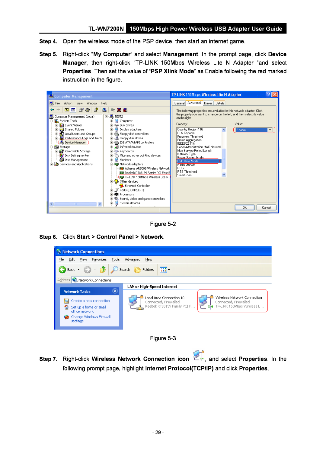TP-Link manual TL-WN7200N 150Mbps High Power Wireless USB Adapter User Guide, Click Start Control Panel Network 