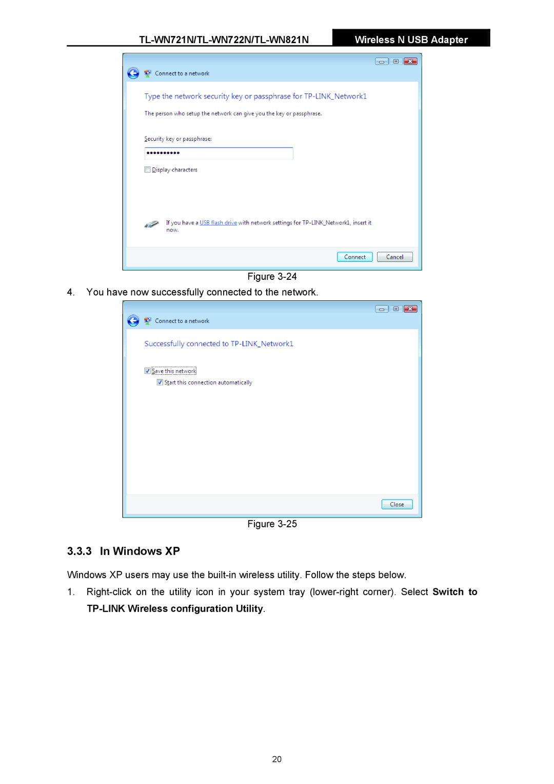 TP-Link TL-WN721N manual Windows XP 