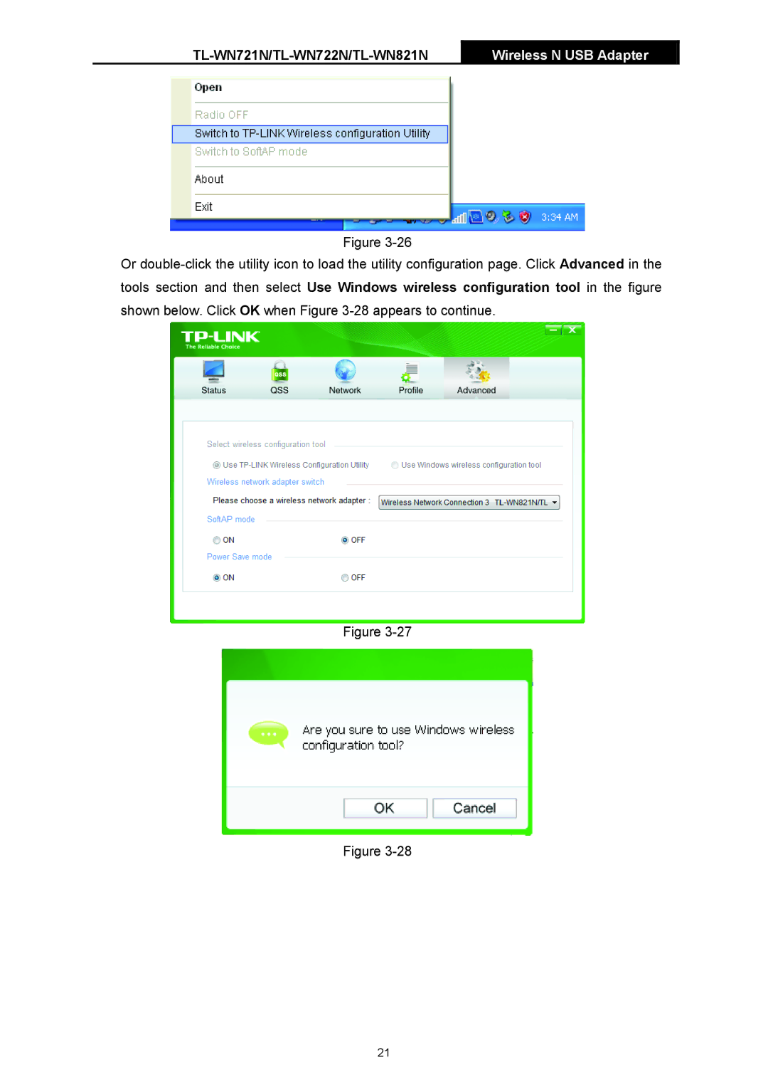 TP-Link TL-WN721N manual Shown below. Click OK when -28 appears to continue 