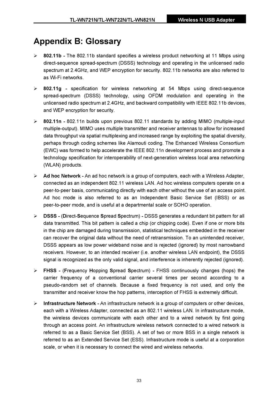 TP-Link TL-WN721N manual Appendix B Glossary 