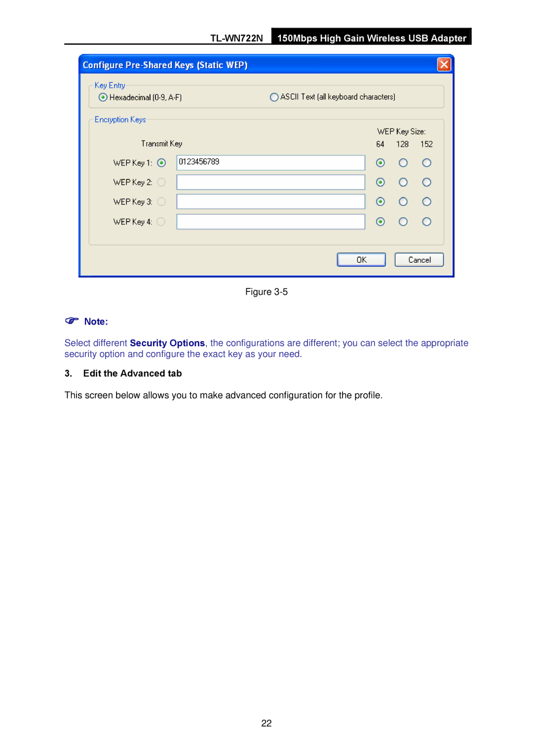 TP-Link TL-WN722N manual Edit the Advanced tab 