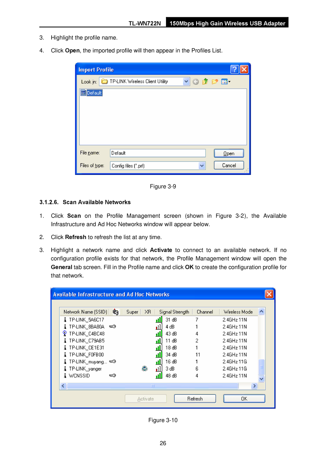 TP-Link TL-WN722N manual Scan Available Networks 