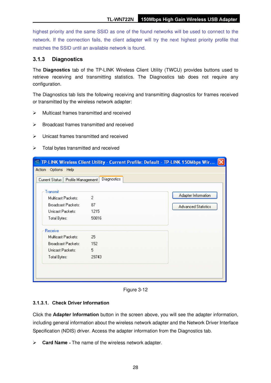 TP-Link TL-WN722N manual Diagnostics, Check Driver Information 