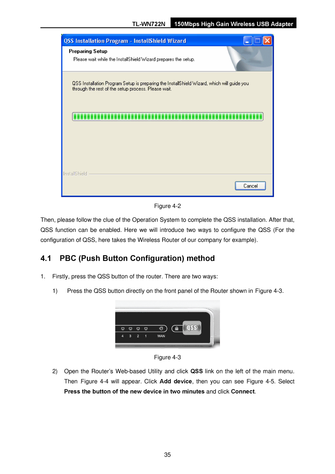 TP-Link TL-WN722N manual PBC Push Button Configuration method 