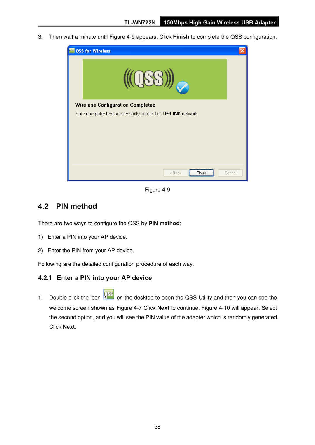 TP-Link TL-WN722N manual PIN method, Enter a PIN into your AP device 