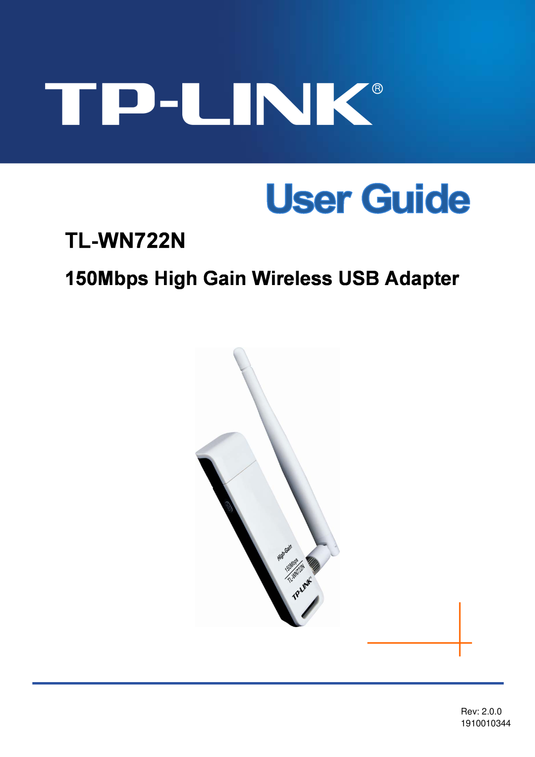 TP-Link TL-WN722N manual 150Mbps High Gain Wireless USB Adapter, Rev 2.0.0 