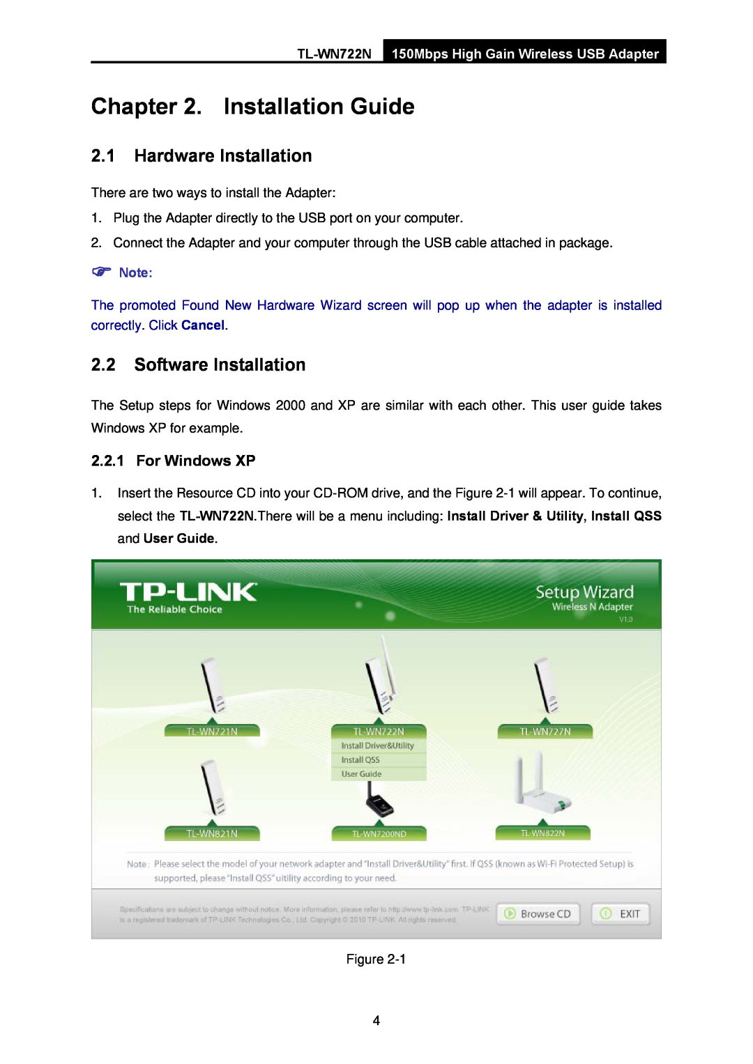 TP-Link TL-WN722N manual Installation Guide, Hardware Installation, Software Installation 