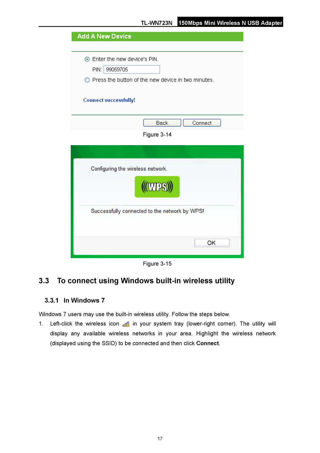 TP-Link TL-WN723N manual To connect using Windows built-in wireless utility 