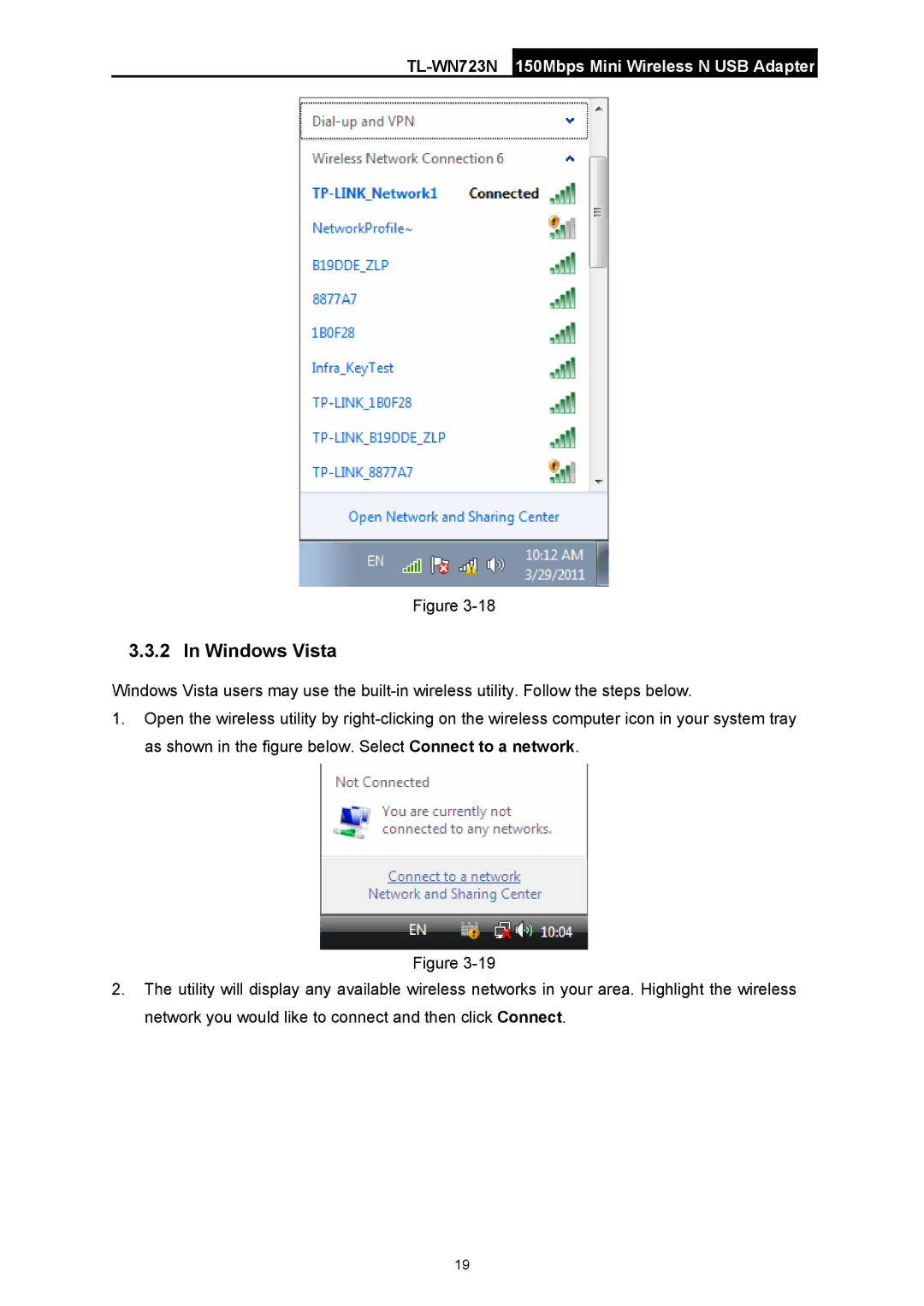 TP-Link TL-WN723N manual Windows Vista 