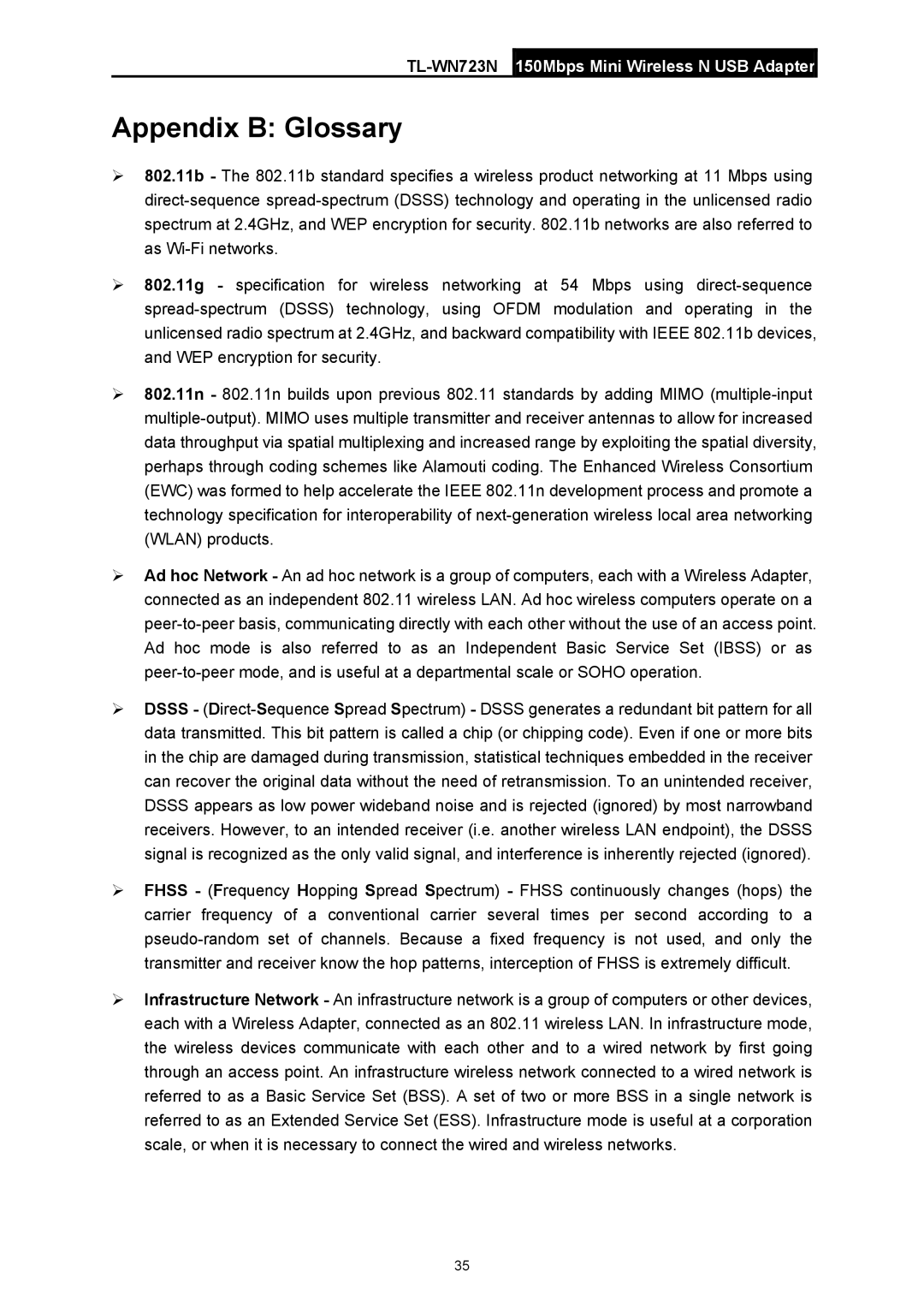 TP-Link TL-WN723N manual Appendix B Glossary 