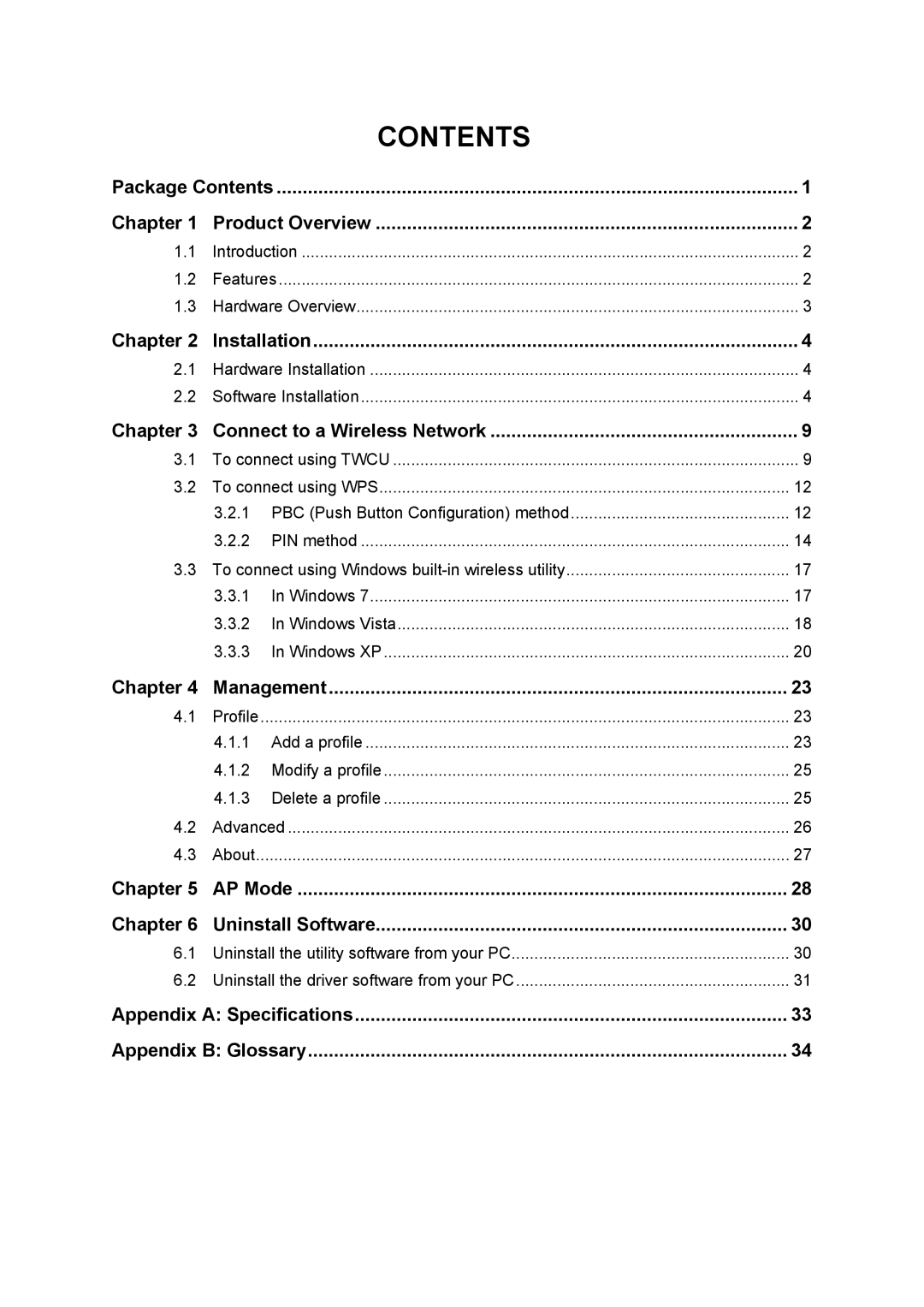 TP-Link TL-WN723N manual Contents 