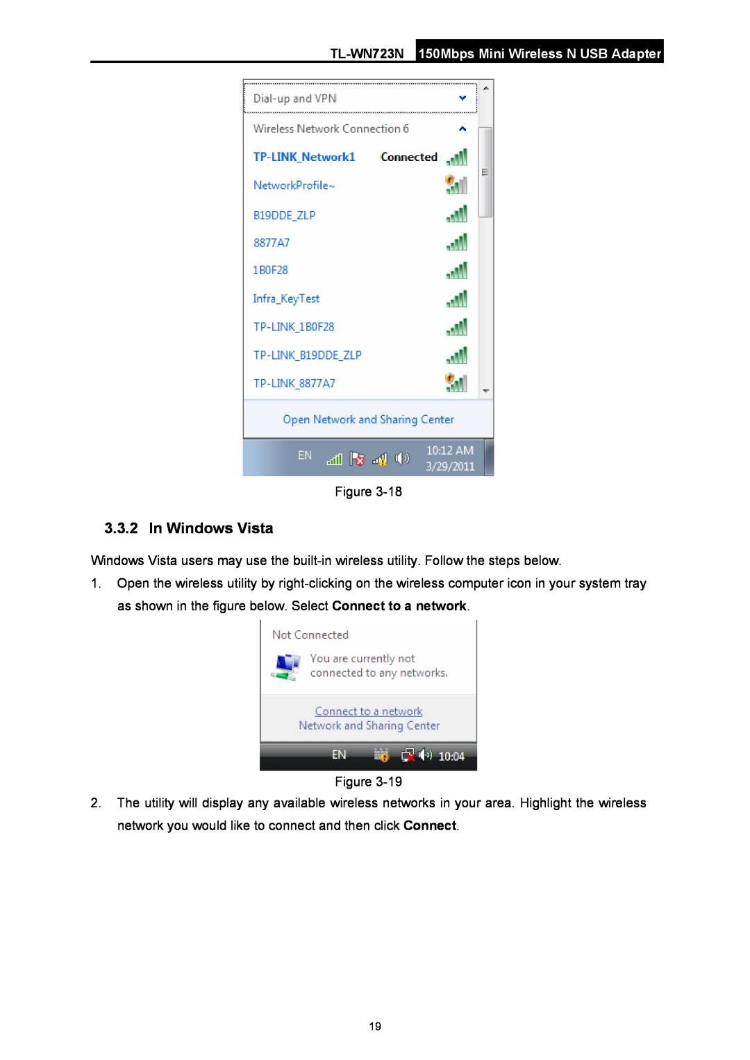 TP-Link manual In Windows Vista, TL-WN723N 150Mbps Mini Wireless N USB Adapter 